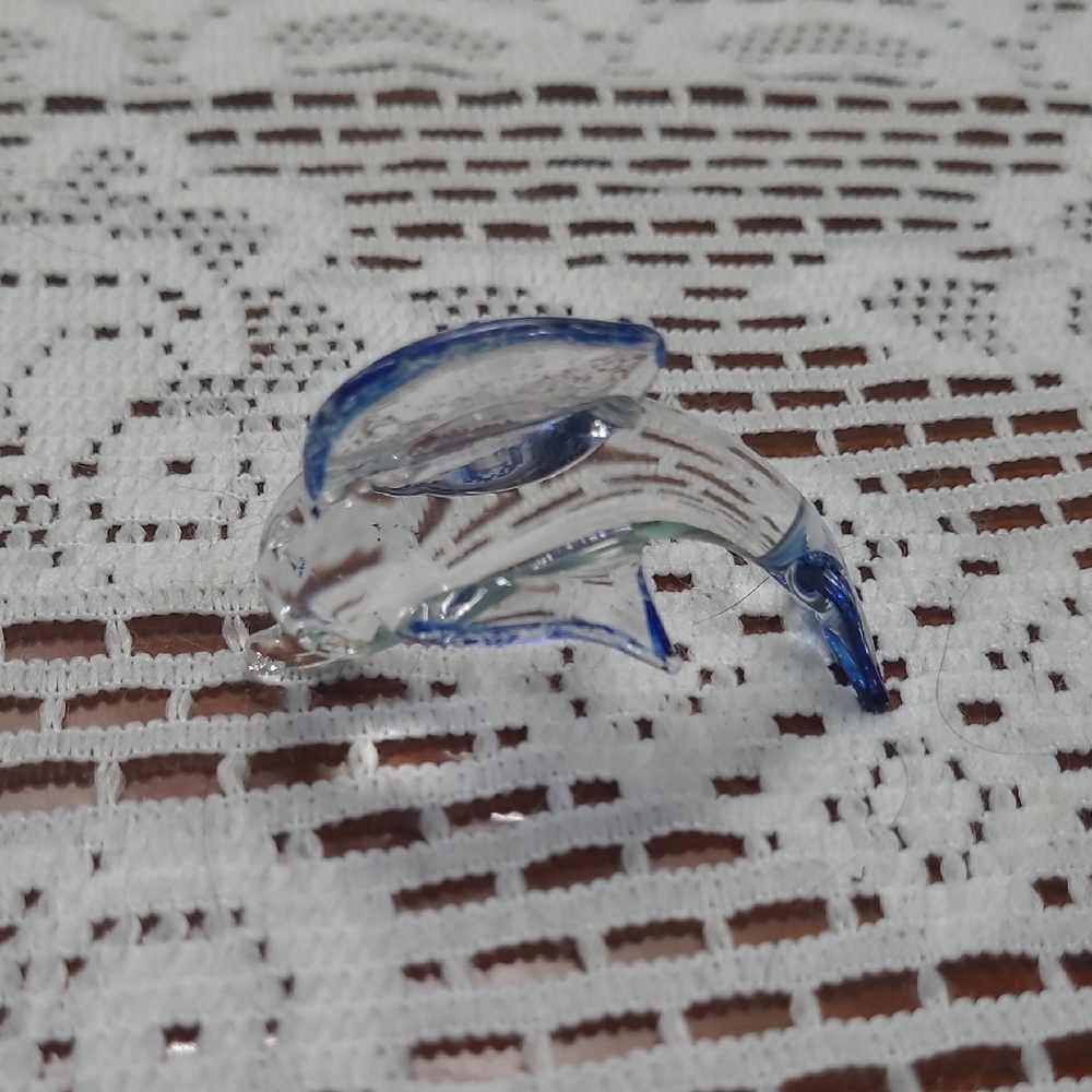 Glass Dolphin Figurine with Blue Accents